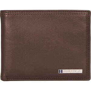 Nautica Men's Bifold Leather Wallet RFID Blocking Window Card Slot Organization